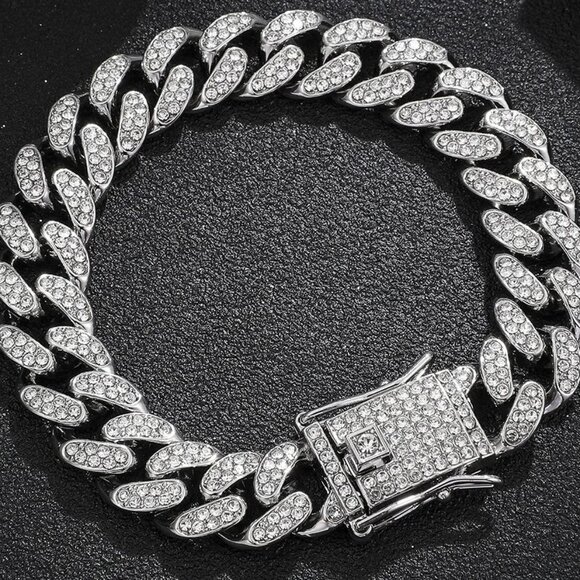⭐ Large Men's Cuban Link 8" Iced Out Diamond Bracelet 13mm Wide 18k White Gold ⭐ - Picture 6 of 7
